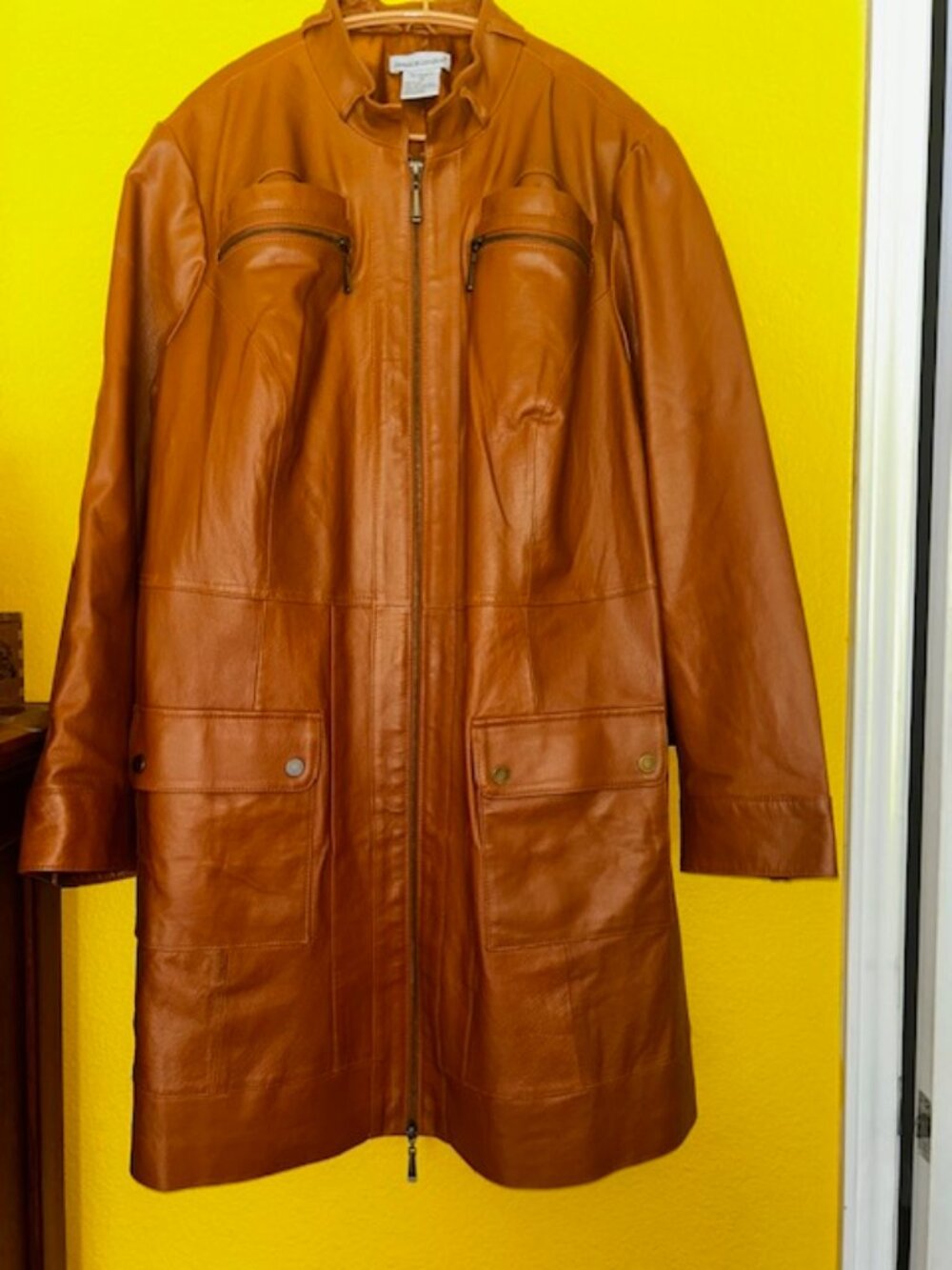 Jessica London Size 20 Long Tan Plus Size Leather Jacket-Fully Lined